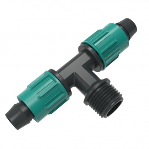 Male threaded tee with lock nuts for PE pipe